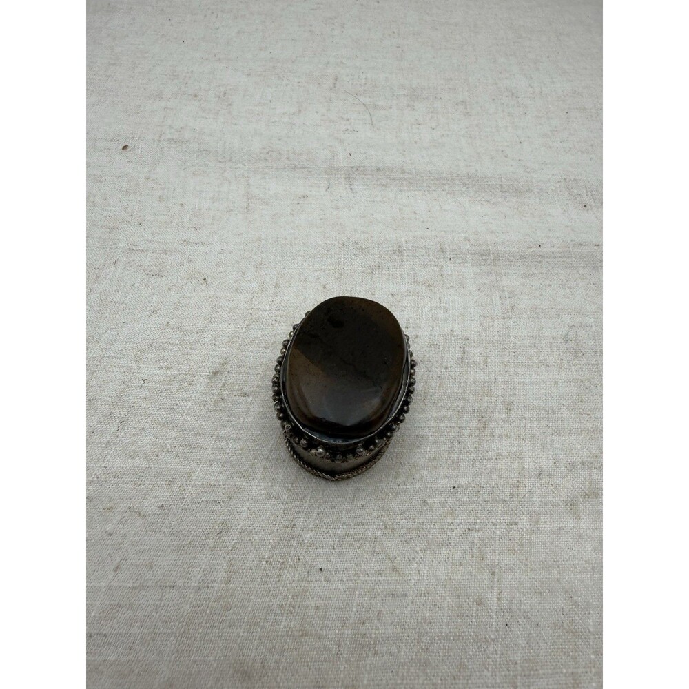 Vintage Tiger Eye Stone Trinket Box Made In India Oval Jewelry Pill Box - Picture 5 of 10